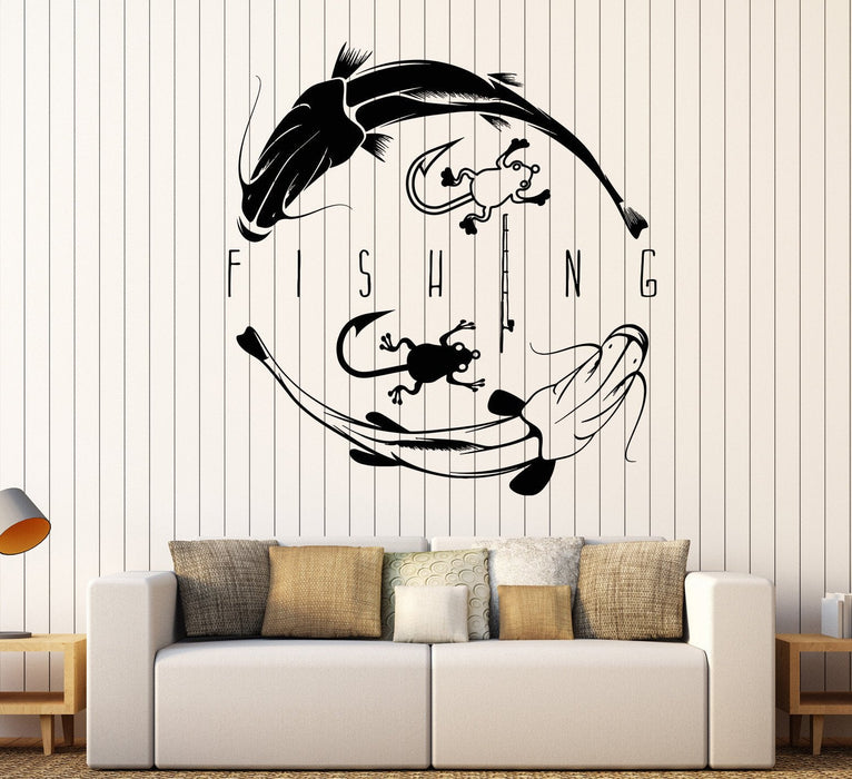 Vinyl Wall Decal Fishing Rod Store Frog Fisher Fish Stickers Unique Gift (1030ig)