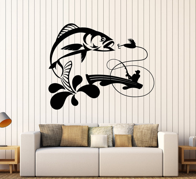 Vinyl Wall Decal Fish Fishing Rod Boat Hobby Bait Stickers (2638ig