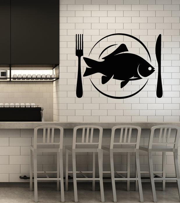 Vinyl Wall Decal Fish Dish Cutlery Dining Room Decor Stickers (3715ig)
