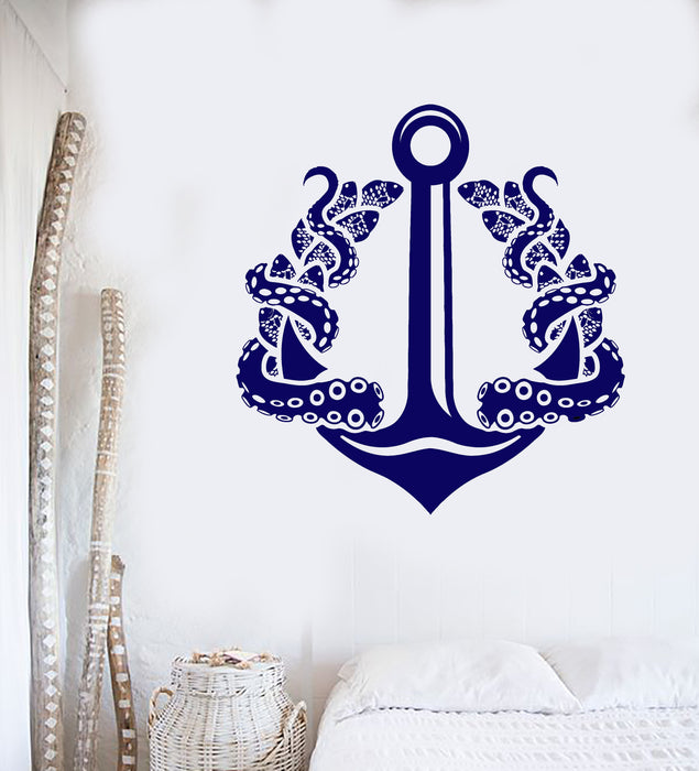 Vinyl Wall Decal Sea Anchor Fisherman Tentacles Octopus Fish Fishing Stickers Unique Gift (1708ig)