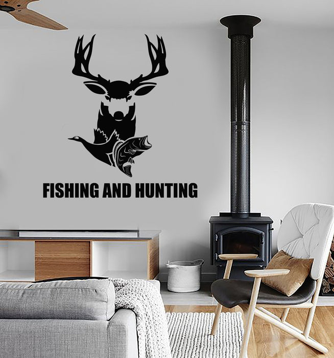 Vinyl Wall Decal Fishing Hunting Fish Hobbies Deer Stickers Mural