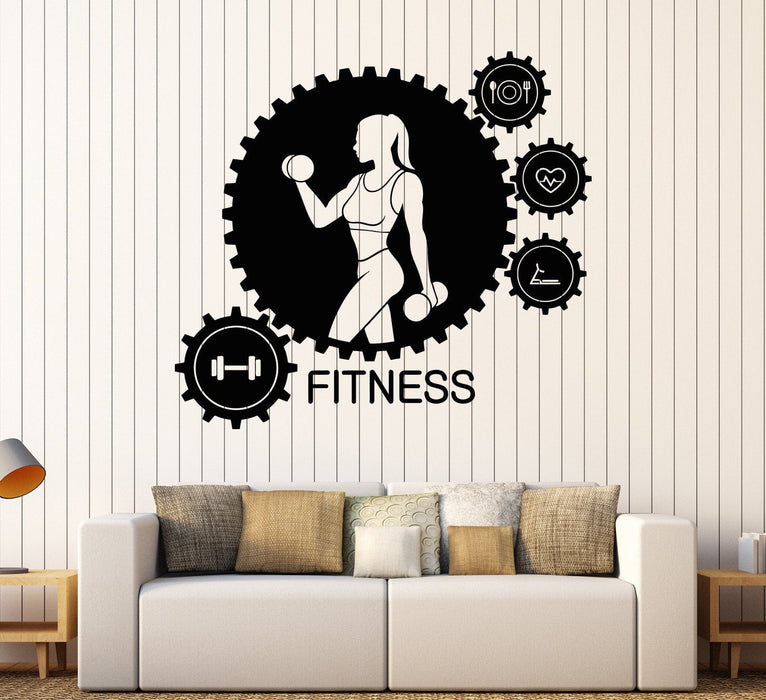 Vinyl Wall Decal Fitness Club Trainer Gym Gears Sports Girl Stickers Unique Gift (1348ig)