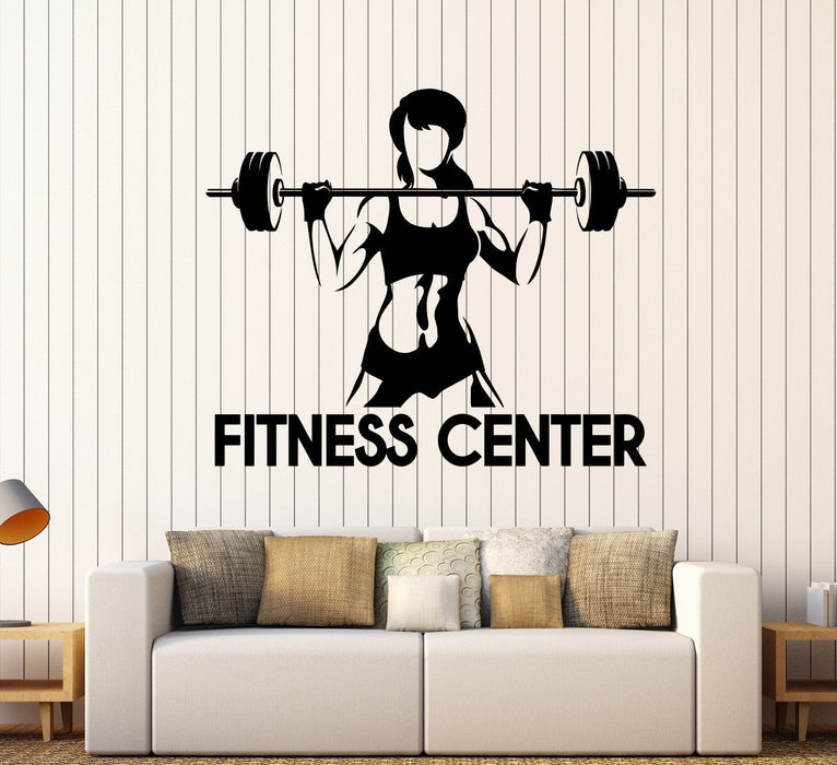 Виниловая наклейка на стену Фитнес-центр Логотип Тренажерный зал Красота Здоровье Наклейки Уникальный подарок (1450ig)