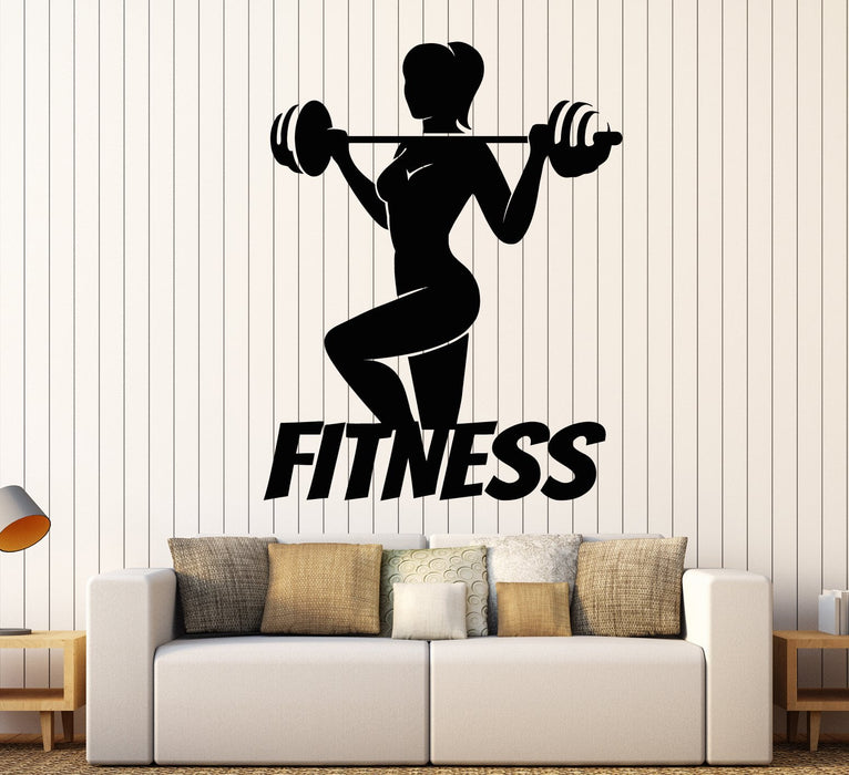 Autocollant mural en vinyle Sport Gym Fitness Fille Barbell Stickers (2348ig)