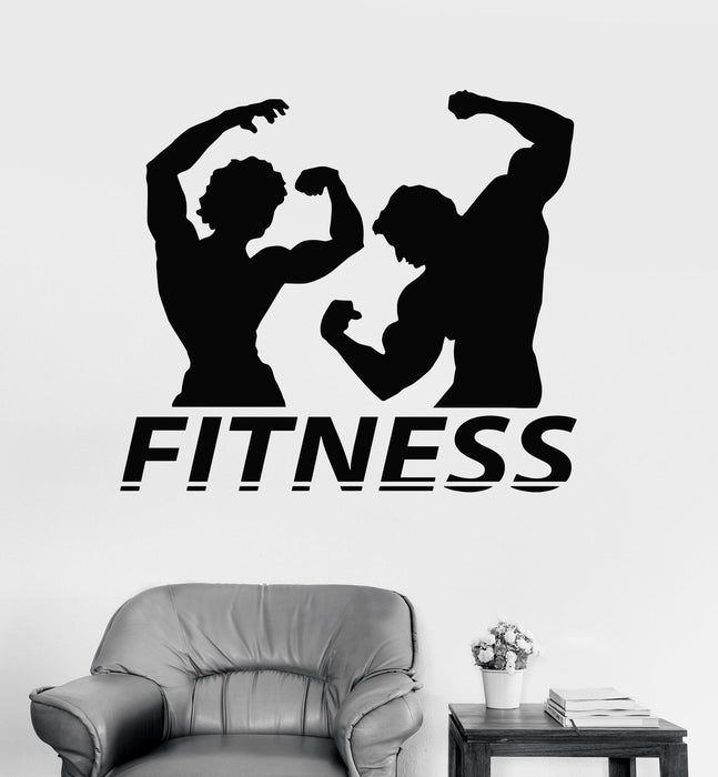 Vinyl Wall Decal Fitness Couple Muscle Gym Bodybuilding Stickers Unique Gift (ig3982)