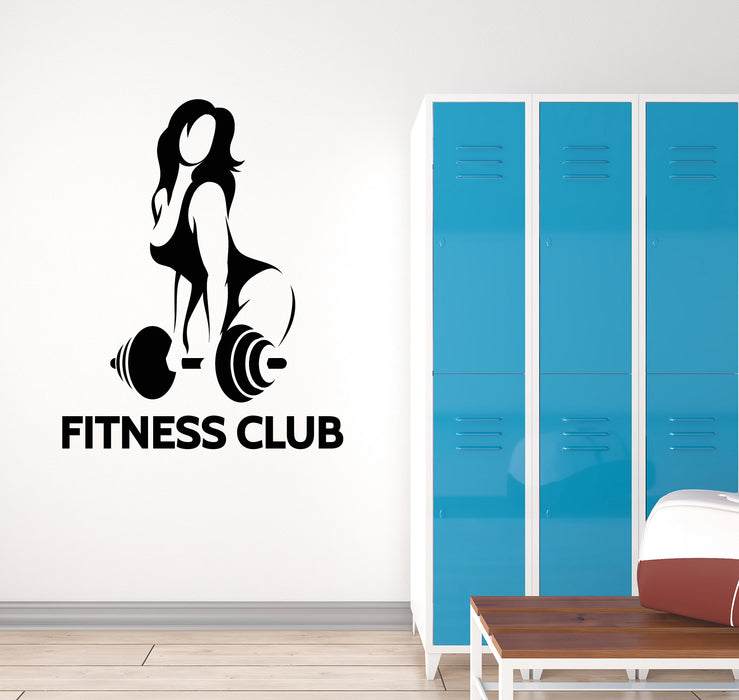 Autocollant mural en vinyle avec logo de salle de sport, club de fitness, sport, fille, haltère, corps musclé (4218ig)