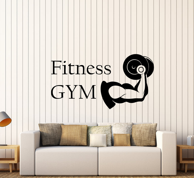 Vinyl Wall Decal Logo Fitness Gym Muscles Body Dumbbell Sticksers (3280ig)