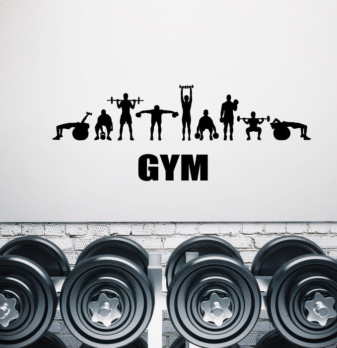 Vinyl Wall Decal Sport Fitness Gym Sign Word Barbell Dumbbell Stickers (3226ig)