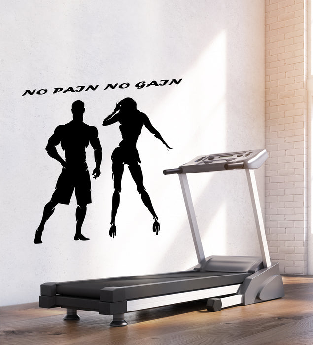 Vinyl Wall Decal Beautiful Body Gym Fitness No Pain No Gain Motivation Quote Stickers (4215ig)