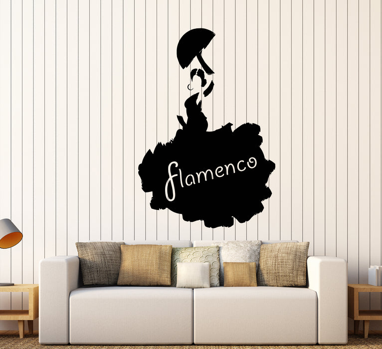 Autocollant mural en vinyle avec logo de danseuse de studio de danse flamenco et ventilateur (3509ig)