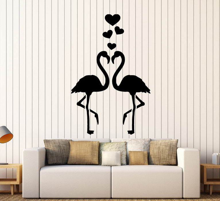 Vinyl Wall Decal Flamingo Bird Hearts Love Romantic Stickers Mural Unique Gift (ig3731)