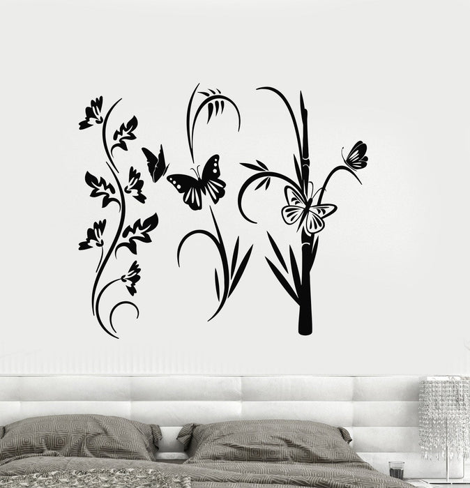Vinyl Decal Floral Decor Reed Flower Butterfly Wall Stickers Mural Unique Gift (ig2779)
