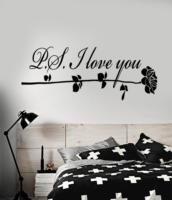 Vinyl Wall Decal Romantic Words I Love You Rose Flower Bud Stickers (2555ig)