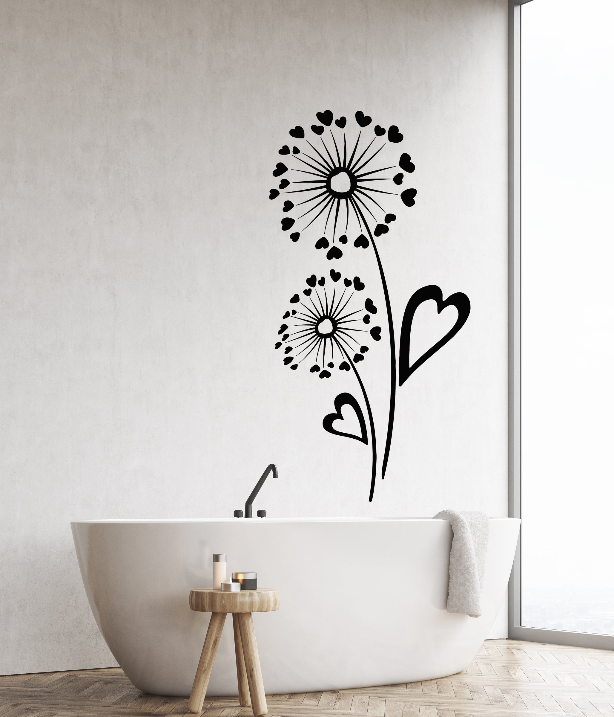 Vinyl Wall Decal Dandelion Flower Heart Symbol Romantic Love Stickers ...