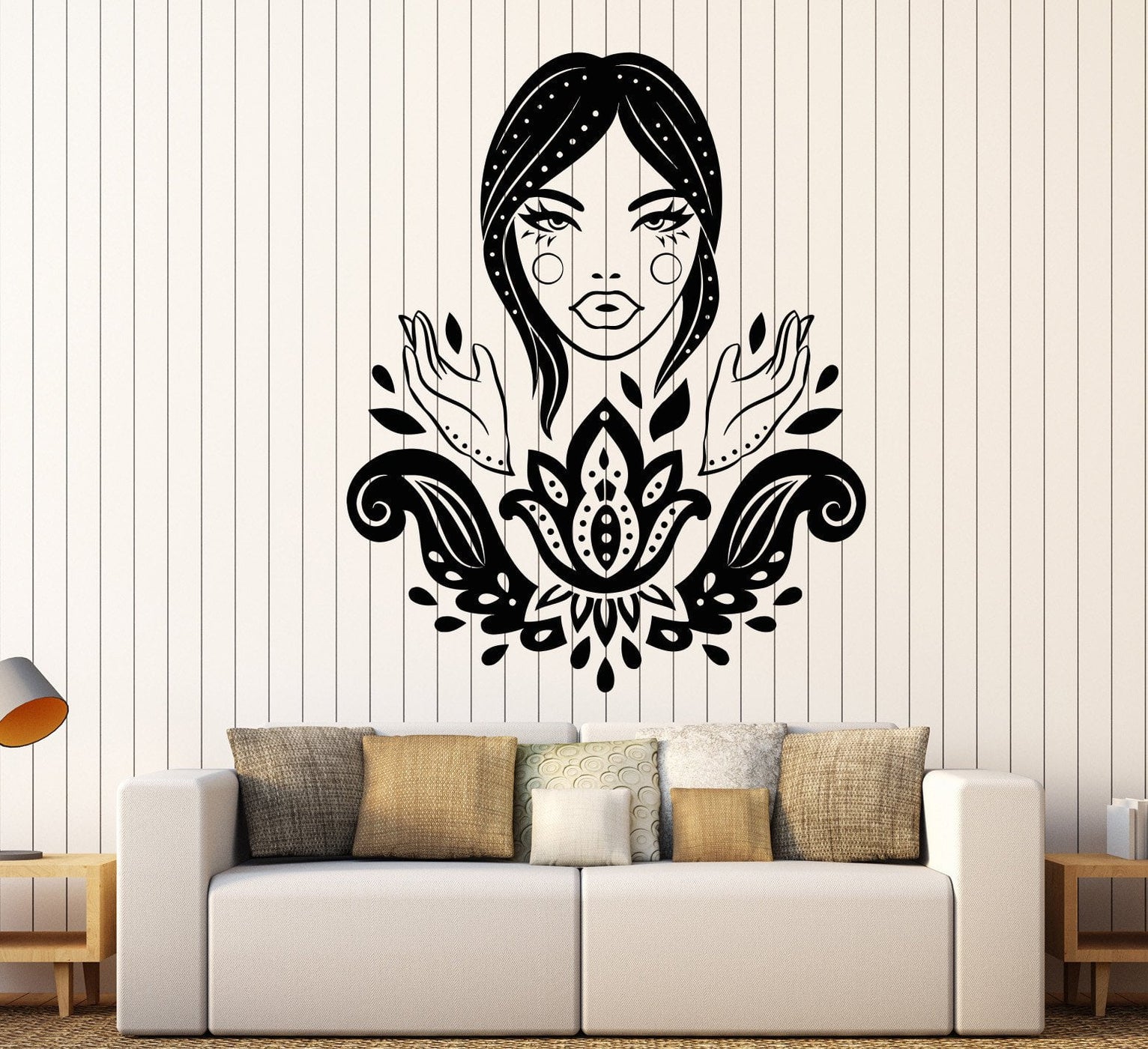 Vinyl Wall Decal Lotus Beautiful Woman Hindu Hinduism Stickers Unique ...