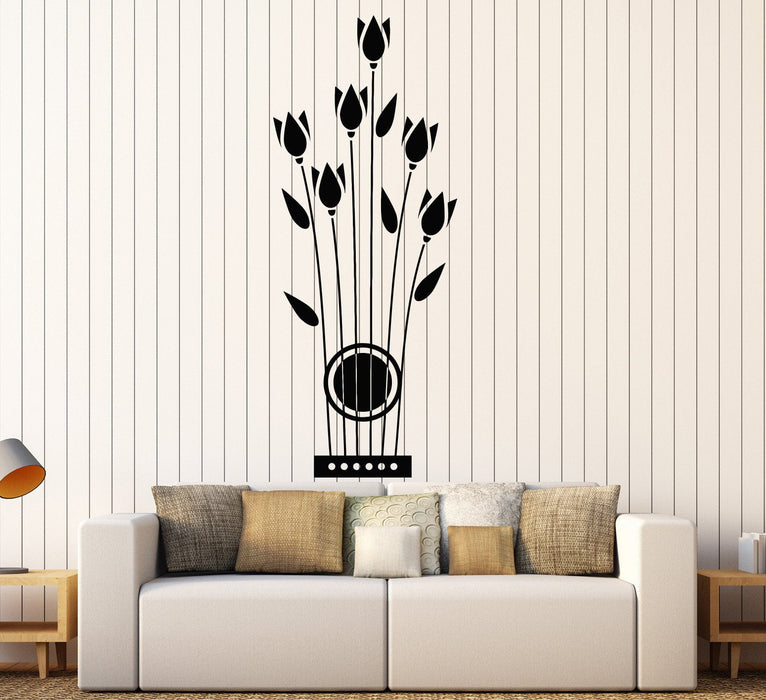 Vinyl Wall Decal Flowers Tulips Musical Instrument Strings Stickers Unique Gift (819ig)