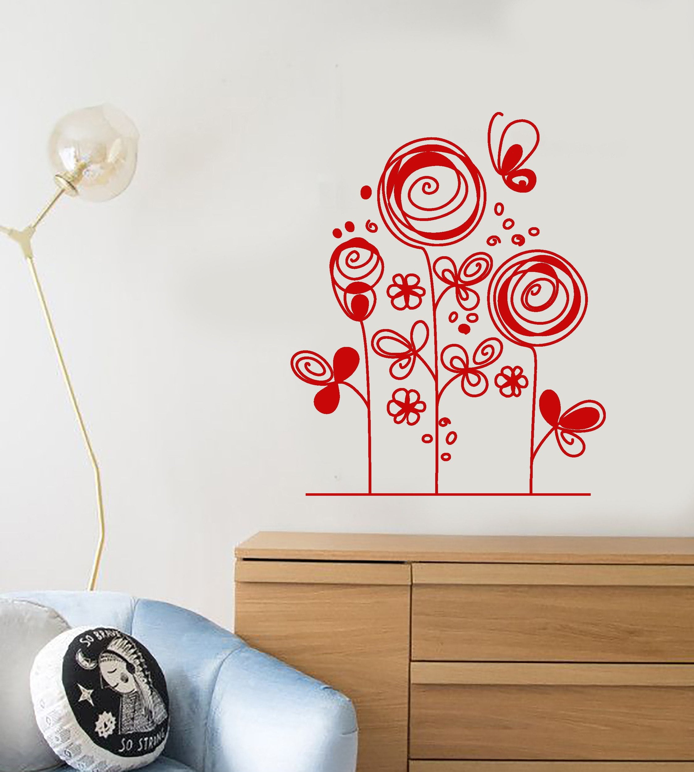 Flowerbed Sticker Vinyl Wall Decal Cartoon Flowers Flowerbed Garden Children's Room Stic ...
