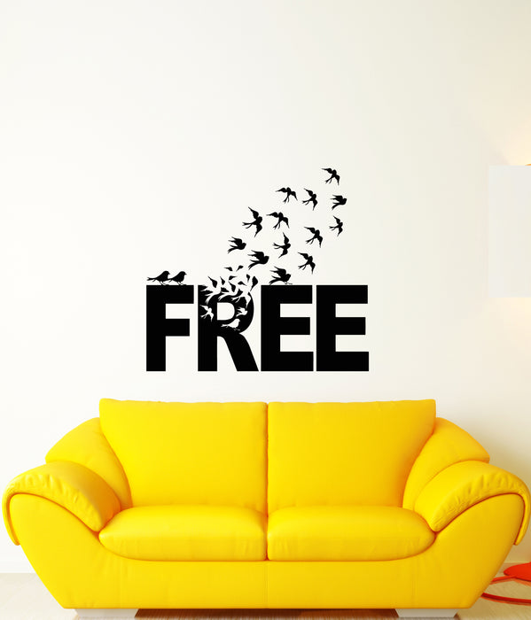 Vinyl Wall Decal Free Word Quote Flock Of Birds Motivational Inspiration Stickers (3827ig)
