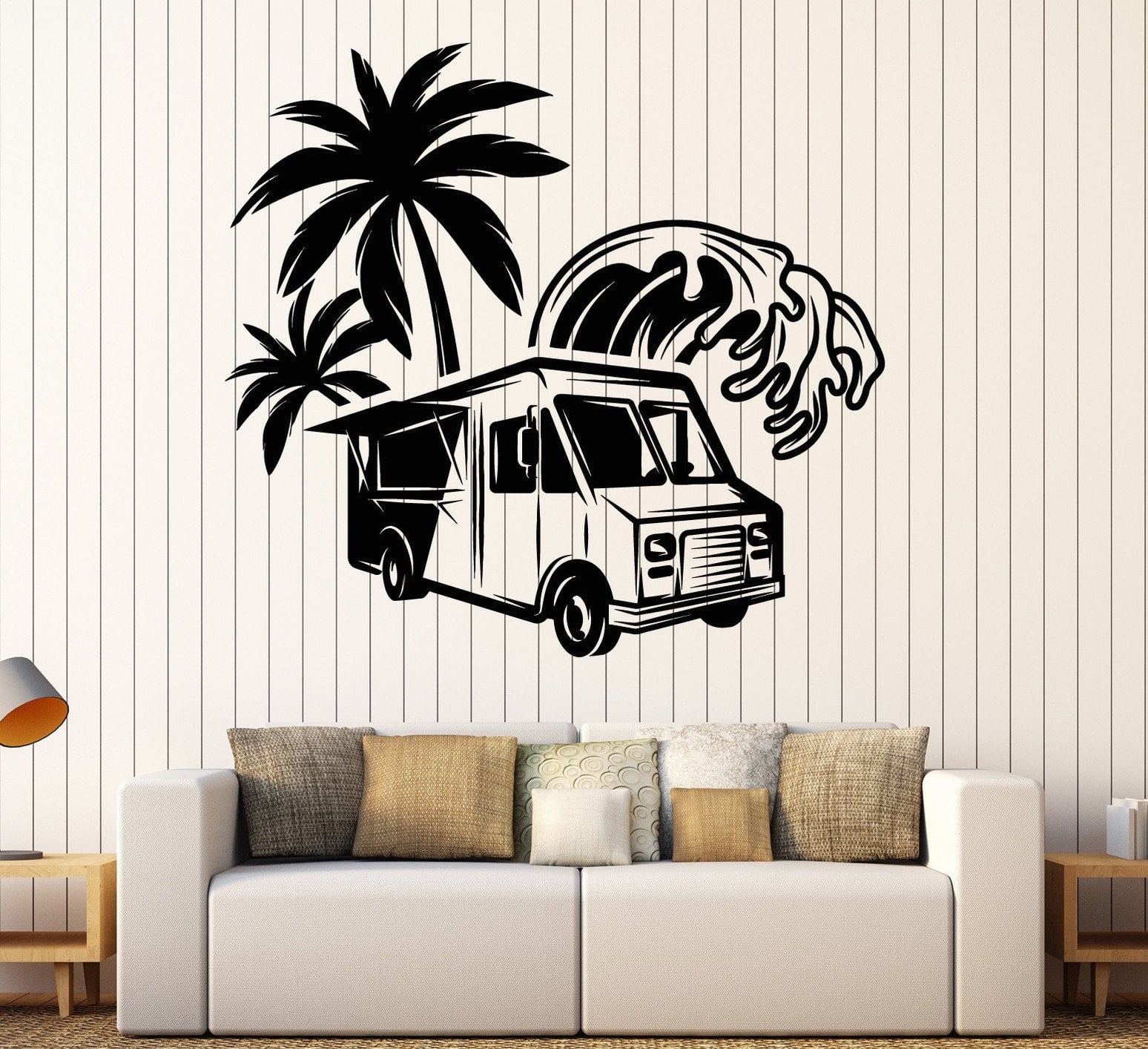 Vinyl Wall Decal Food Truck Palm Wave Fast Food Stickers Unique Gift
