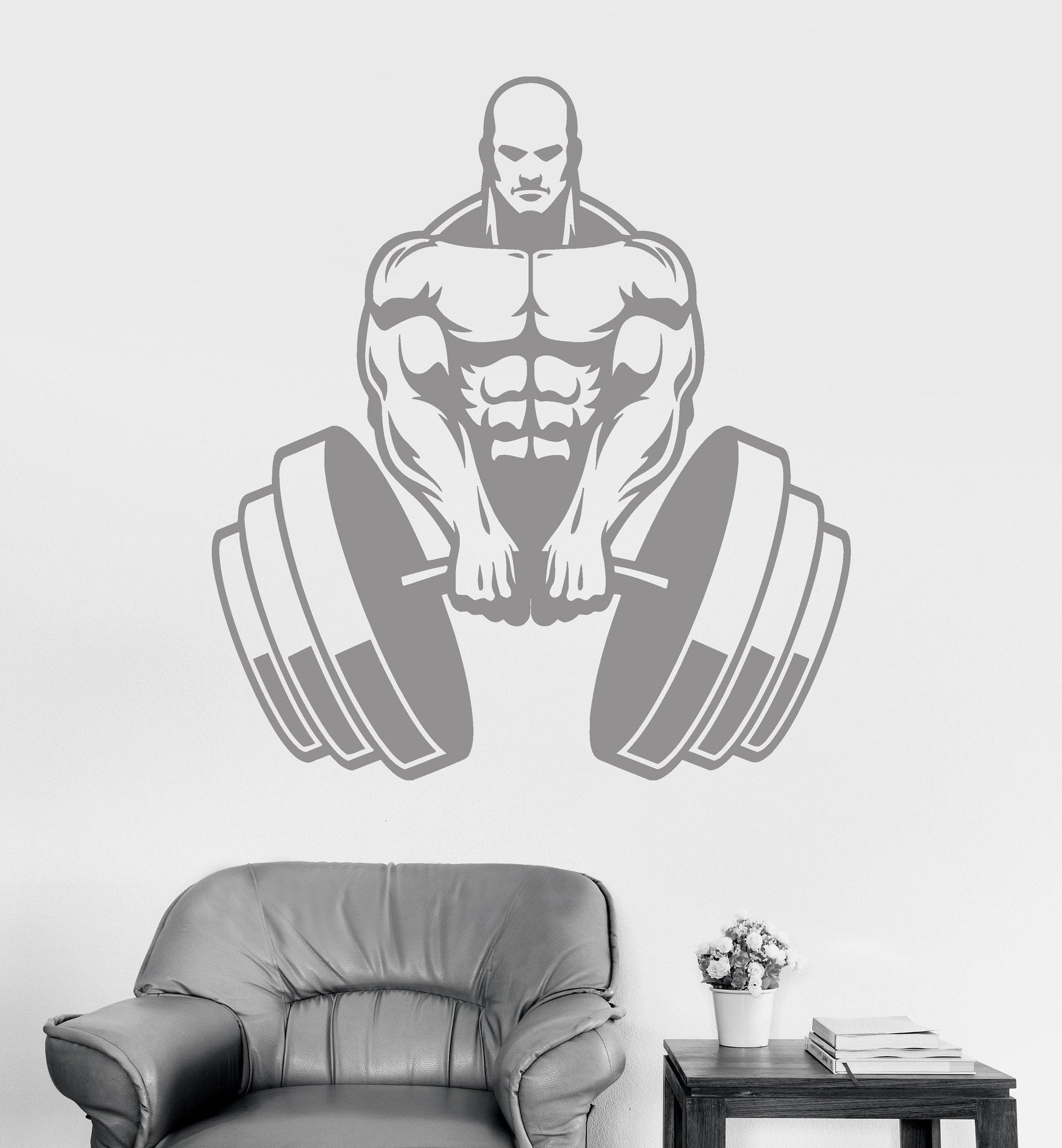Vinyl Wall Decal Strongman Barbell Sports Gym Decor Muscled Stickers U ...
