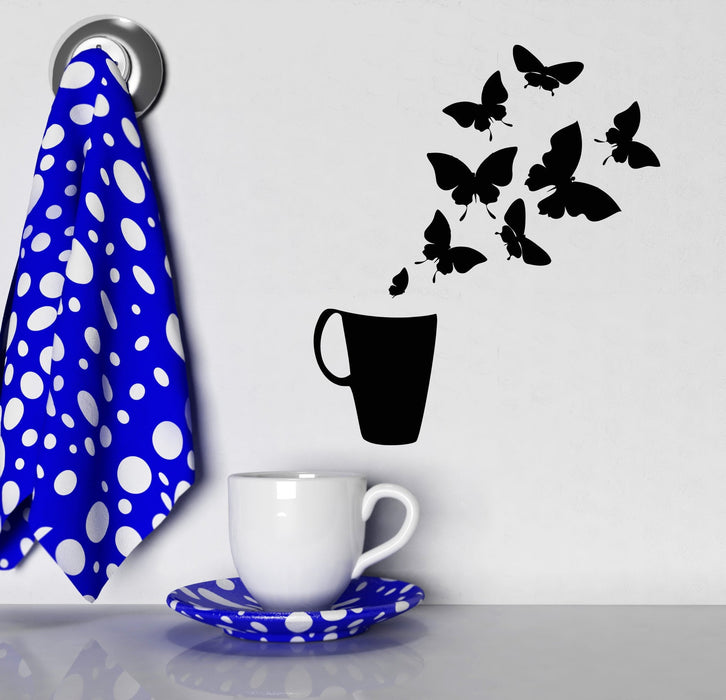 Vinyl Decal Coffee Cup House Shop Butterflies Kitchen Tea Wall Stickers Unique Gift (ig2726)