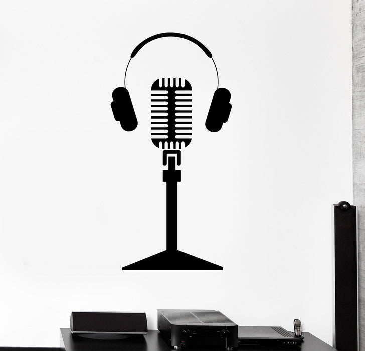 Vinyl Wall Decal Microphone Headphones Singer Music Stickers Unique Gift (ig4438)