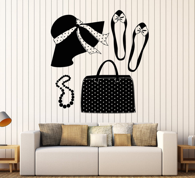 Vinyl Wall Decal Woman Hat Handbag Shoes Fashion Shopping Stickers Unique Gift (1703ig)