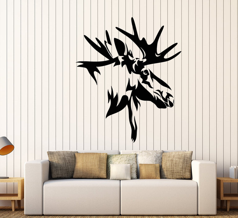 Vinyl Wall Decal Elk Head Forest Animal Horns Hunting Club Stickers (2933ig)