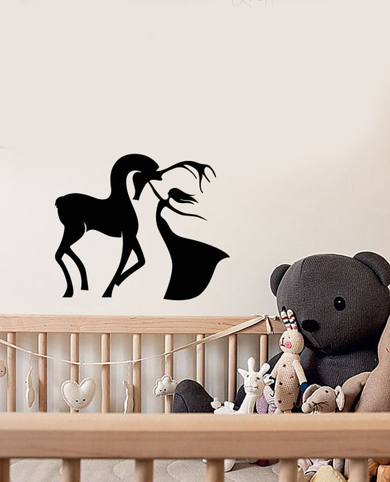 Vinyl Wall Decal Deer And Girl Princess Fairy Tale Animal Stickers (3725ig)