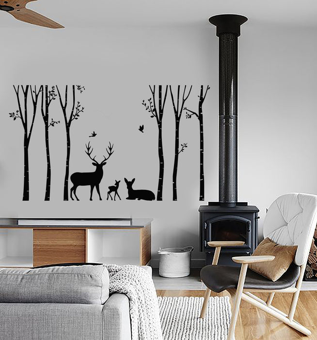 Vinyl Wall Decal Forest Animal Deer Family Nature Landscape Stickers (2834ig)
