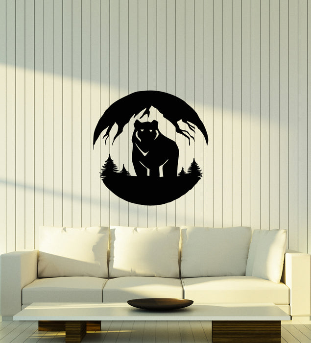 Vinyl Wall Decal Mountain Landscape Grizzly Bear Forest Predator Stickers (3956ig)