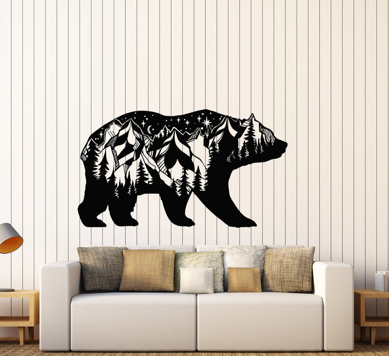 Vinyl Wall Decal Forest Animal Bear Silhouette Landscape Mountains Stickers (2817ig)