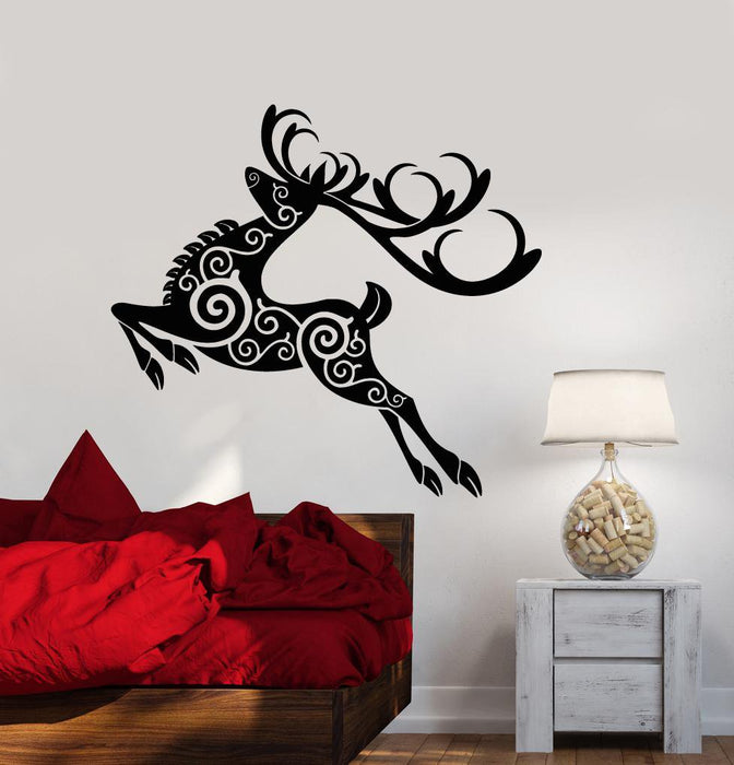 Vinyl Wall Decal Christmas Abstract Forest Deer Ornament Stickers (2269ig)