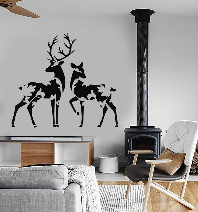 Vinyl Wall Decal Forest Deer Family Abstract Leaves Animals Stickers (2749ig)