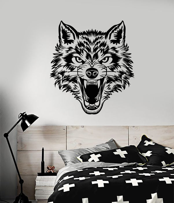 Vinyl Wall Decal Lone Wolf Head Angry Predator Forest Wild Animal Stickers (3829ig)