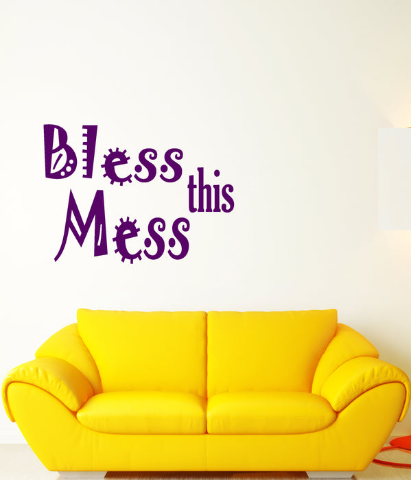 Autocollant mural en vinyle avec citations positives et mots amusants « Bless This Mess » (4092ig)