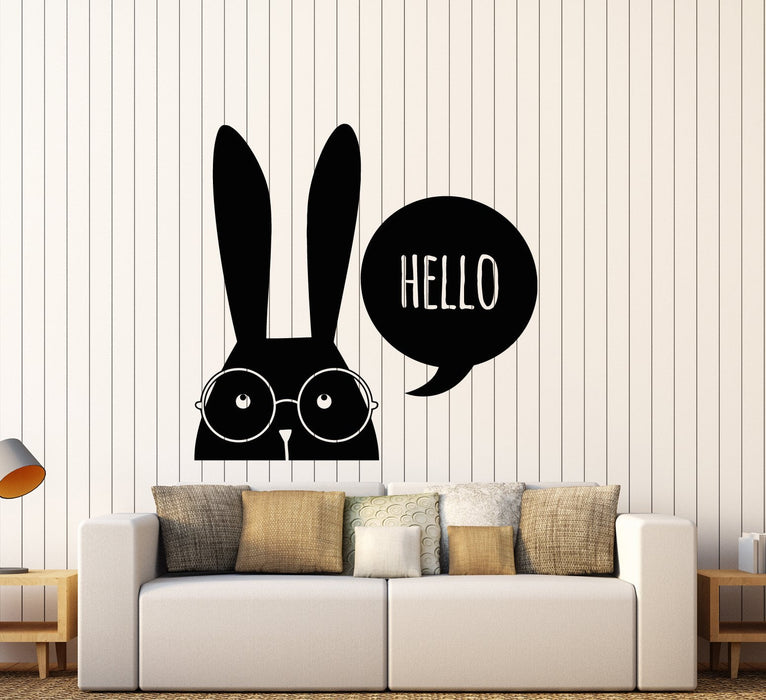Vinyl Wall Decal Funny Rabbit Glasses Animal Hello Word Stickers (2273ig)