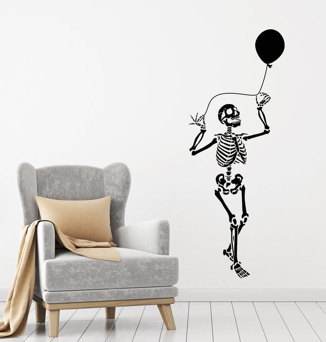Vinyl Wall Decal Funny Skeleton With Balloon Halloween Horror Skull Stickers (4131ig)