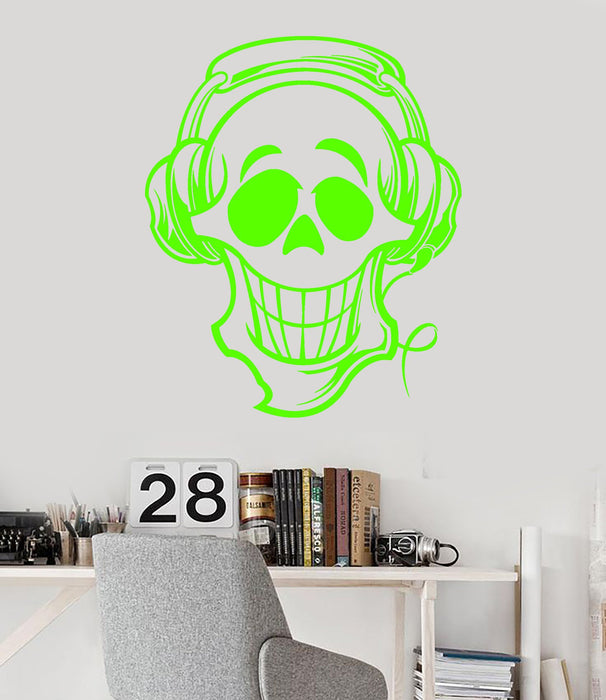 Vinyl Wall Decal Funny Skull Gamer Player Headphones Music Lovers Stickers Unique Gift (916ig)