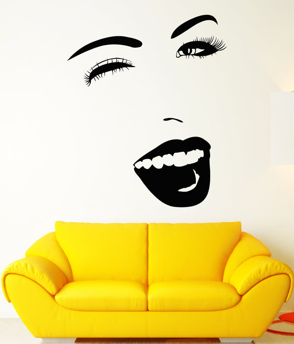 Vinyl Wall Decal Beautiful Funny Girl Cheerful Face Wink Stickers Unique Gift (1616ig)