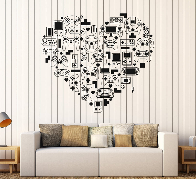 Vinyl Wall Decal Video Game Console Gamer Heart Joystick Stickers Unique Gift (1068ig)