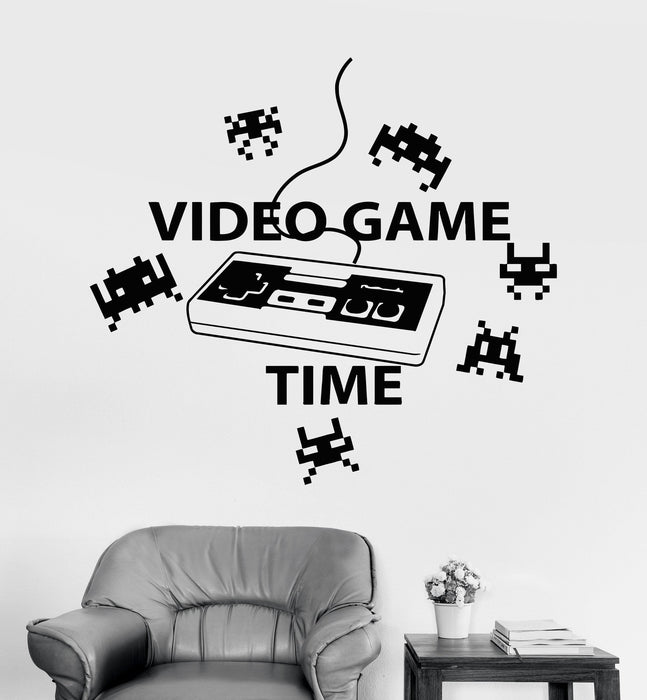 Vinyl Wall Decal Video Game Time Gamer Joystick Words Teen Room Stickers Unique Gift (1132ig)