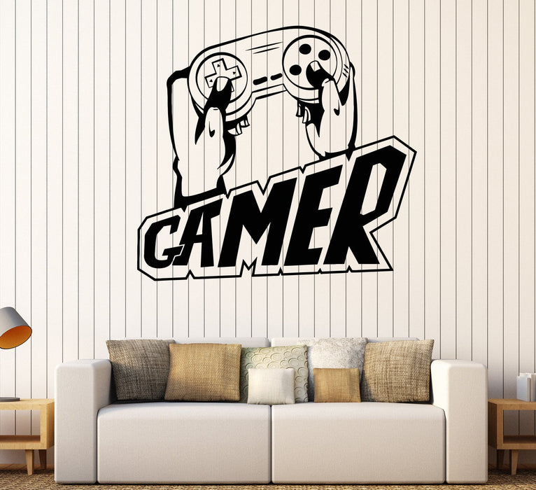 Vinyl Wall Decal Gamer Hands Joystick Video Game Player Stickers Unique Gift (1517ig)