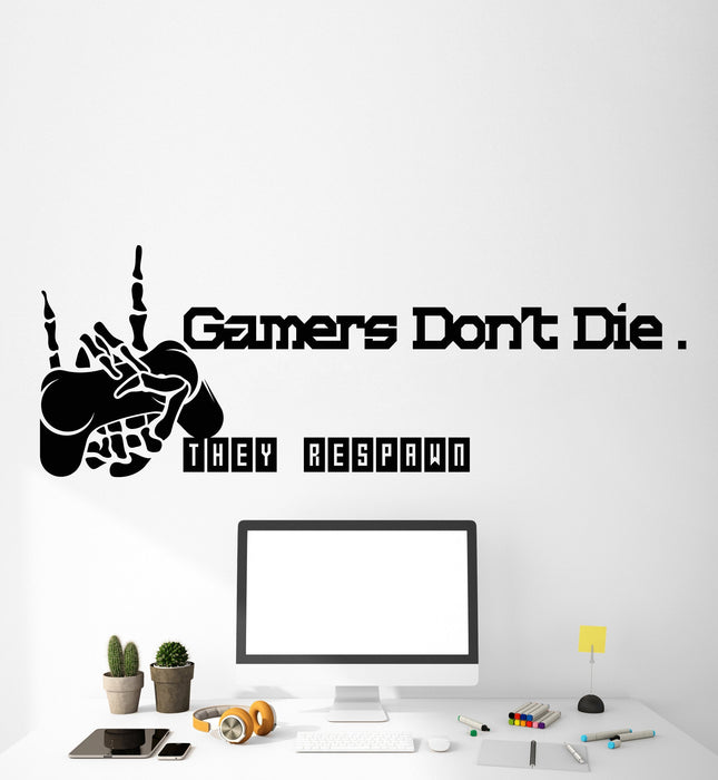 Vinyl Wall Decal Stickers Quote Words Gamers Don't Die They Respawn Inspiring Letters 2407ig (22.5 in x 8 in)