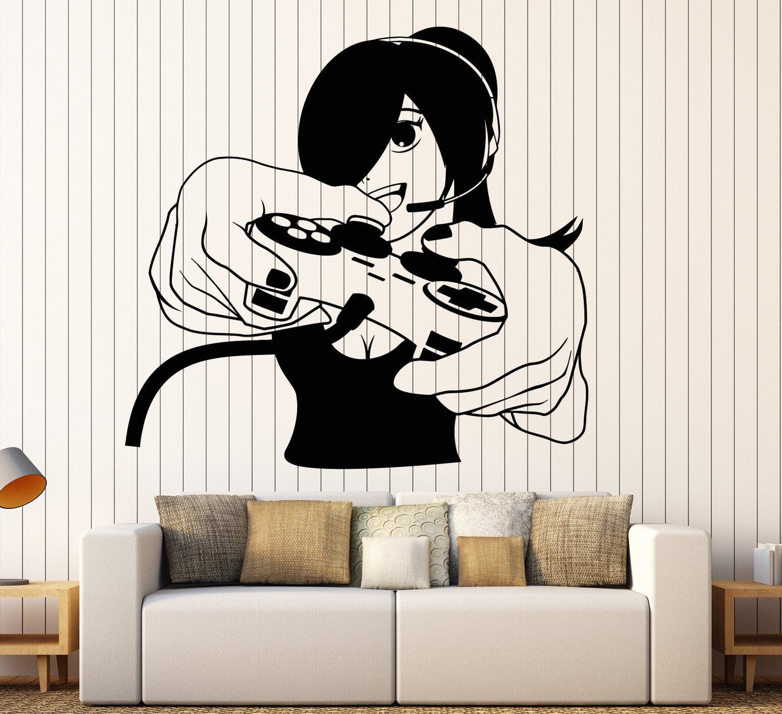 Video Game Joystick Wall Decal Sticker - Gamer Room Decor Vinyl Art (Approx. 22.5" X 30")