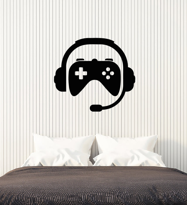 Vinyl Wall Decal Gamer Room Decor Joystick Headphones Stickers (2966ig)