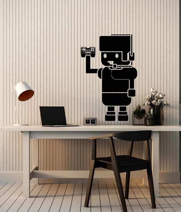 Vinyl Wall Decal Cartoon Gamer With Joystick Video Game Stickers (3120ig)