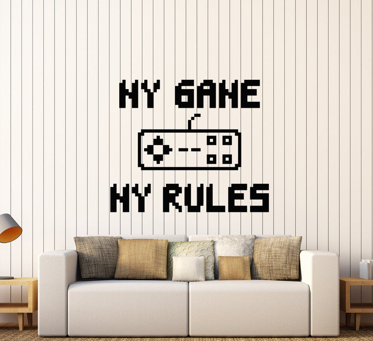 Vinyl Wall Decal Gamer Room Quote Joystick My Game My Rules Stickers (2646ig)