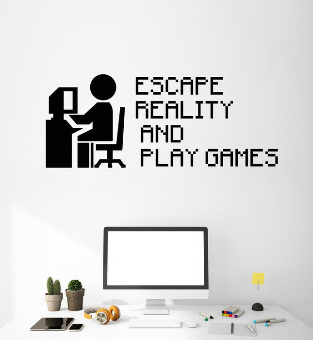 Vinyl Wall Decal Gamer Quote Video Game Gaming Pixel Art Stickers Unique Gift (ig4921)