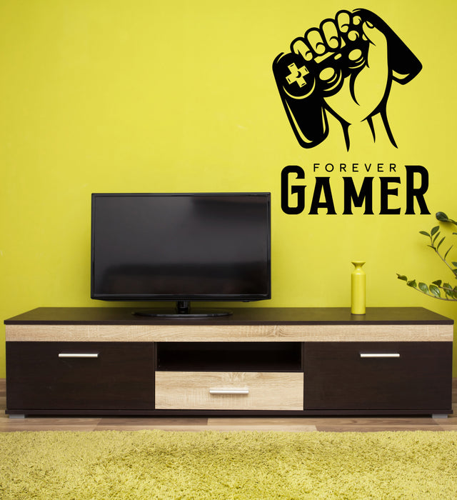 Vinyl Wall Decal Gamer Forever Quote Words Logo On the Door Joystick Video Game Stickers (4221ig)